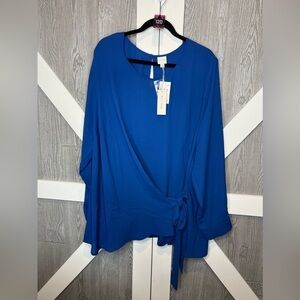 120. NWT Pleione Self-tie Wrap Front Blouse In Blue 3X